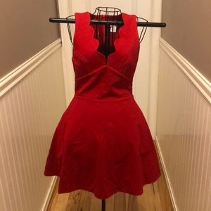 Love…ady red casual sleeveless mini fit and flare dress with scalloped v-neck